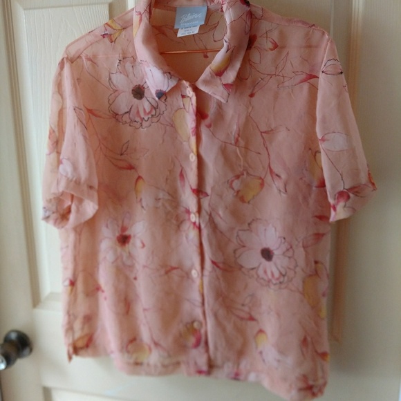 Blair Tops - Sheer peach flowered jacket sz M petite from Blair